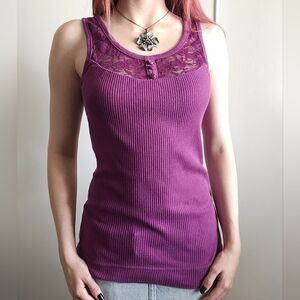 y2k So Wear it & Declare it Purple lace tank top with button-up detail